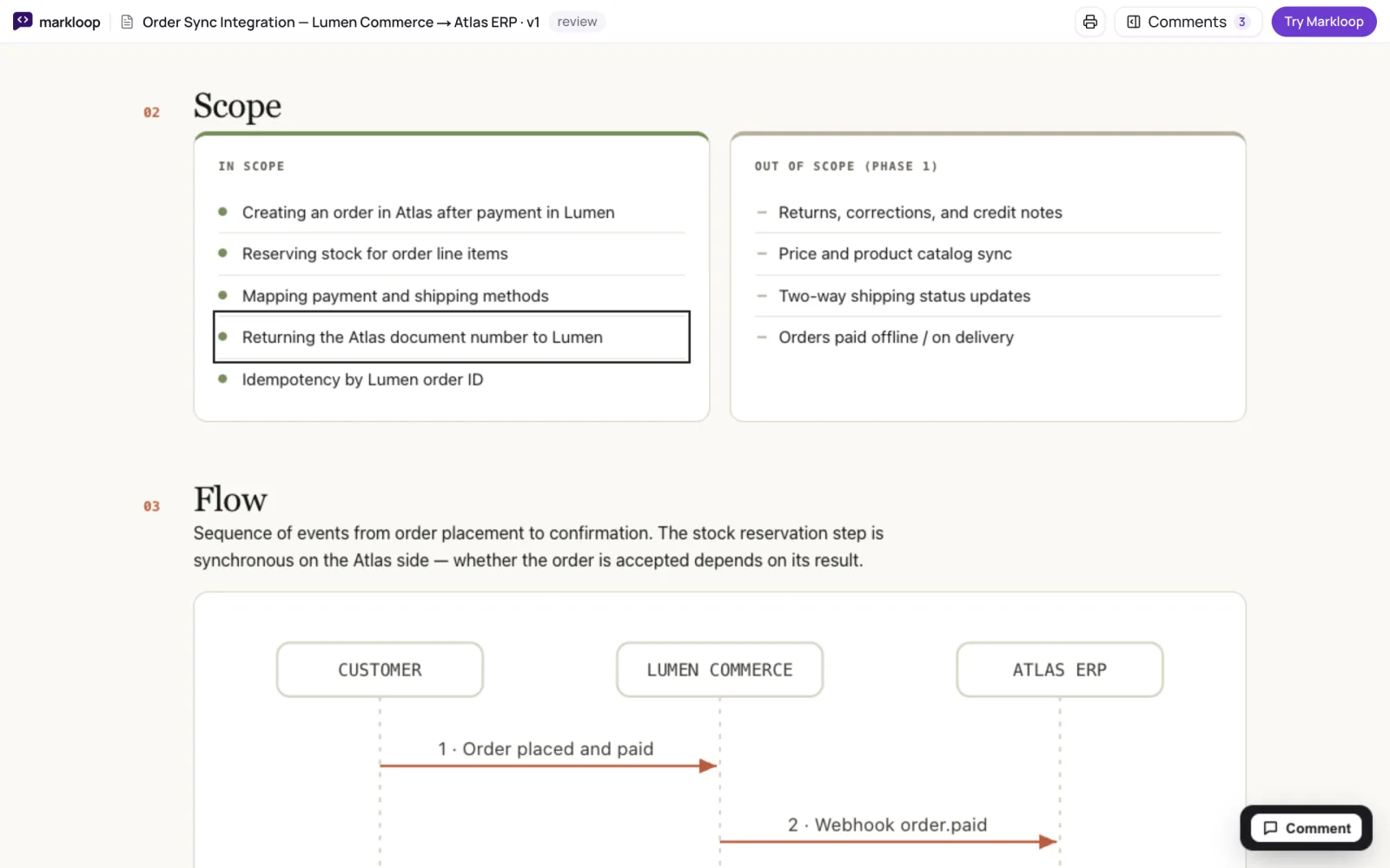A shared document with Comment mode on: the Comment button is active and an element is outlined, ready for a comment.